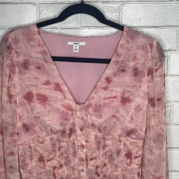 NWT Bar III Floral Print Smocked Waist Top - Picture 3 of 11